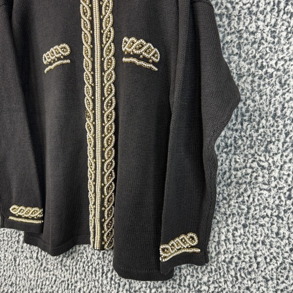 Victoria Harbour Vintage Sweater Black Knit Pullover Beige Gold Bead Design Sz L - Picture 6 of 16